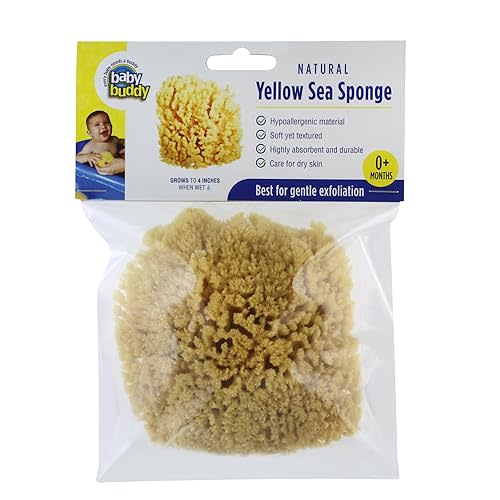 Baby Buddy Natural Yellow Sea Sponge, Newborn Bath Time Essential, Soft and Gentle for Tender Skin, Hypoallergenic and Biodegradable, 1 Pack