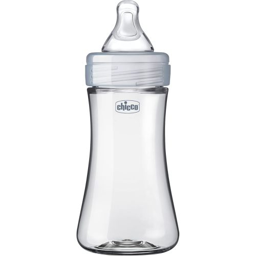 Chicco Duo 9oz Hybrid Baby Bottle, Real Glass Inside, Lightweight Plastic Outside, Patented Invinci-Glass Technology, Intui-Latch Nipple, Clear/Grey