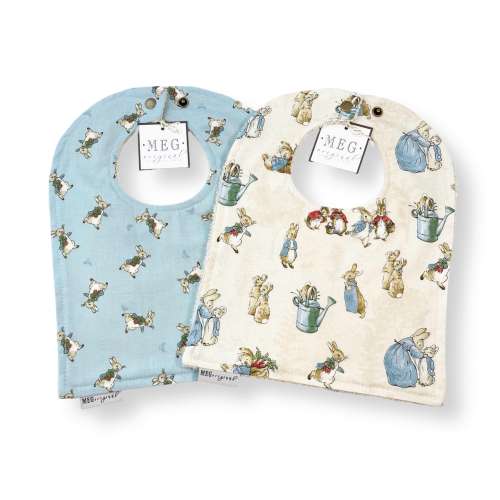 Peter Rabbit Bibs { Baby-to-Toddler Adjustable Snap Bib for Easter } Beatrix Potter - Soft Cotton, Absorbent, & Durable, Boy / Girl / Unisex