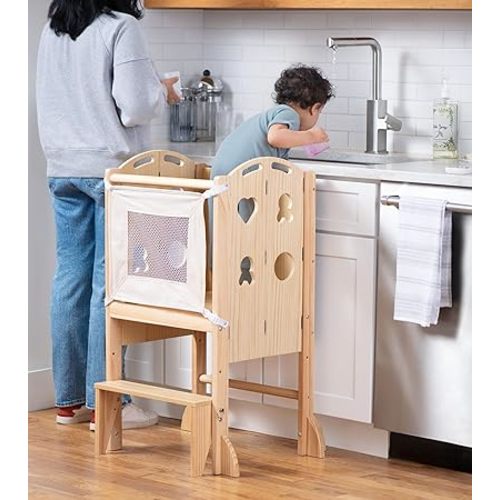 Avenlur Laurel - 4 in 1 Foldable Kitchen Tower - Step Stool for Toddlers - Ideal for Kitchen, Living Room, Playroom, and More - with Integrated Chalkboard - Children Stool