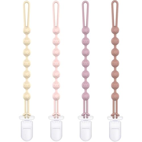 Cuddle Campus Silicone Pacifier Clip Holder with One Piece Design,Soft Flexible Binky Clips with Texture for Baby Boy and Girl Pack of 4 Plastic Clip