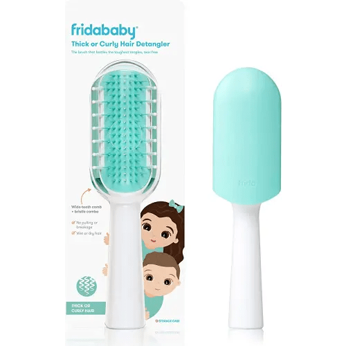 Frida Baby Thick or Curly Hair Detangling Kids Brush by Fridababy, Detangles Knots Without Tears or Breakage, Comb Teeth and Bristle Design, White/Blue,1 Count