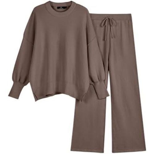 LILLUSORY Women 2 Piece Outfits Sweatsuit Oversized Knit Pullover Sweater Tops Wide Leg Pants Lounge Set