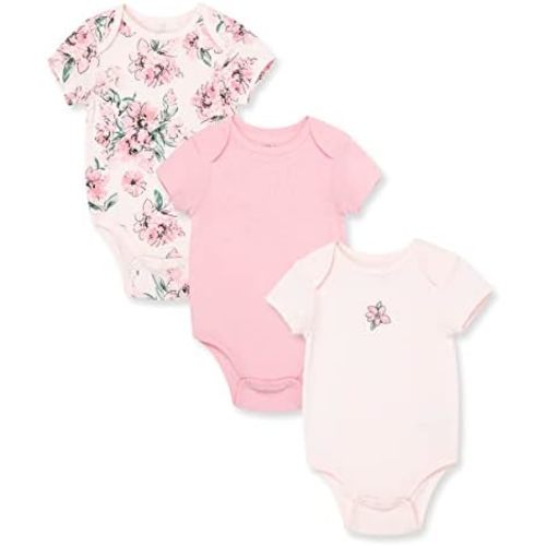 Little Me Clothes for Baby Girls' 3-Pack 100% Cotton Bodysuits with Full Snap Closures, Baby Essentials