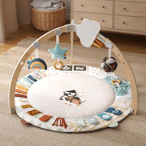 Amazon.com : Blissful Diary Baby Play Gym & Activity Mat, 5 Developmental Zones Wooden Tummy Time Mat with 5 Detachable Sensory Toys for Motor Skills & Sensory Development, Baby Essentials Shower Gift : Baby