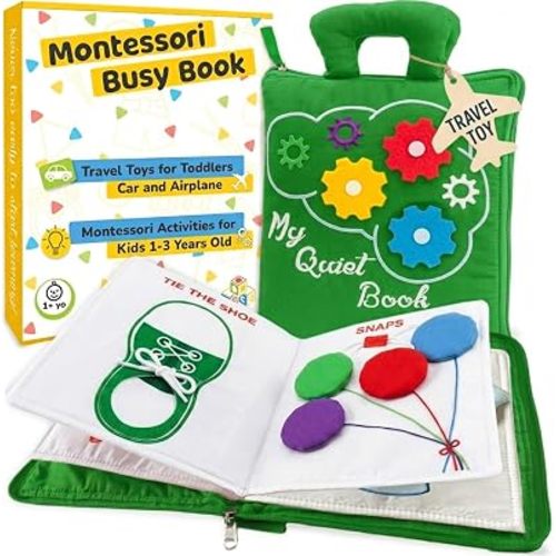 deMoca Plane Toys for Toddlers 1-3, Long Flight Must Haves, Quiet Busy Book for 1 Year Old, Airplane Toddler Travel Toys, No Noise Activity Book, All Parts Attached, Gift for Girls & Boys