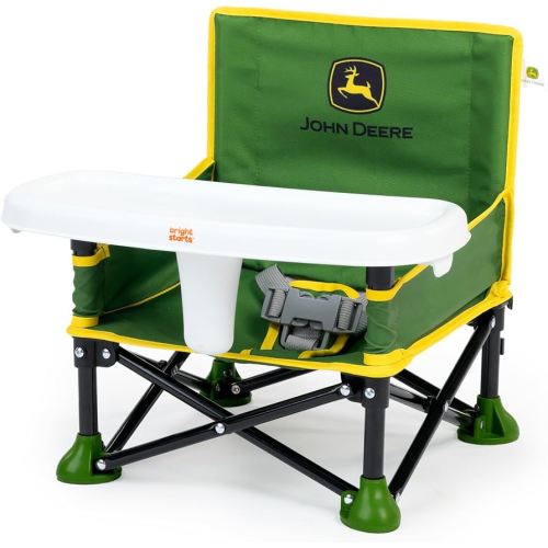 Bright Starts John Deere Pop 'N Sit Portable Booster Chair, Floor Seat, Indoor/Outdoor Use, Compact Fold, Green and Yellow, 6 Mos - 3 Yrs