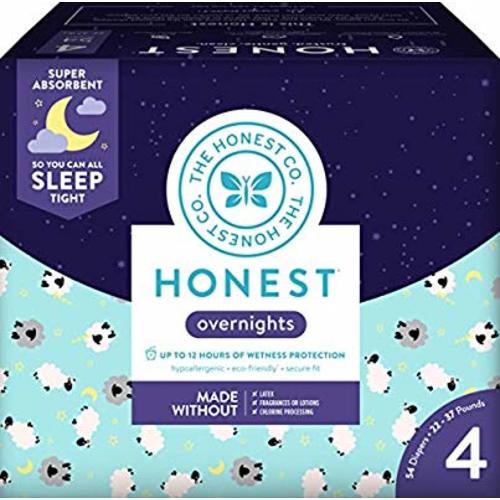 Honest Overnight Baby Diapers, Club Box, Sleepy Sheep, Size 4 (54 Count)