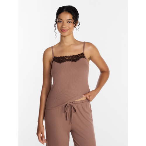 Joyspun Women’s Lace Trim Ribbed Modal Cami, Sizes XS-3X