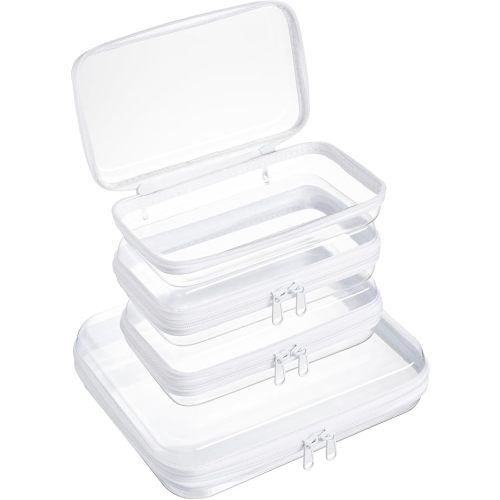 4 pcs Clear Zipper Pouches,Hard Shell Zipper Case, Toiletry Bag for Travel, CLear Diaper Bag, Toiletry Pouch, Travel Organizer, Cosmetic Bag,Toy Storage Bins (M+3S)