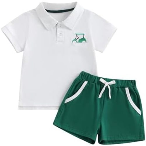 Toddler Baby Boy Summer Clothes Golf Cart Embroidery Lapel Tshirt Tops Golf Shorts Set Infant Sweatsuit Outfits