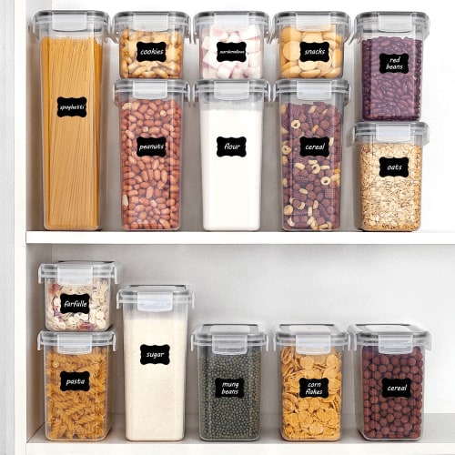 Vtopmart Airtight Food Storage Containers Set, 38pcs Plastic Kitchen and Pantry Organization Canisters, Black