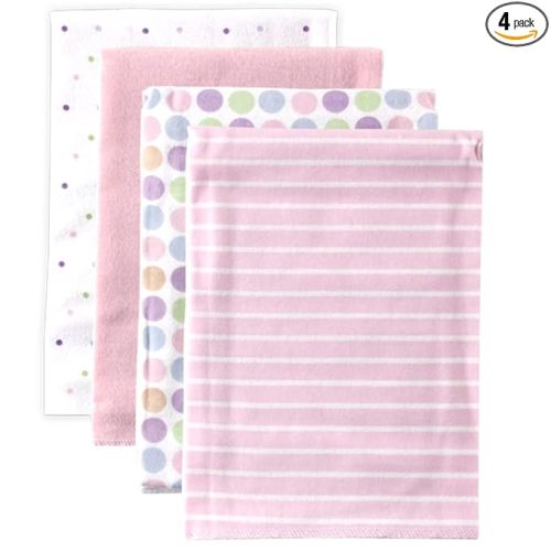 Luvable Friends Unisex Baby Cotton Flannel Receiving Blankets, Pink Stripe 4-Pack, One Size