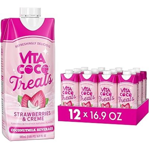 Vita Coco Treats Strawberries & Creme Coconut Milk Drink | Sweet, Refreshing, Treat | Cremey Pink Drink Alternative | 16.9 fl oz (Pack of 12)