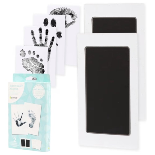 Pearhead Newborn Baby Handprint and Footprint Kit - No Mess Clean-Touch Ink Pad with Impression Cards, Safe for Skin, Perfect Keepsake for Family, Acid-Free, Black, Pack of 2