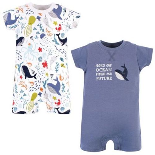 Touched by Nature Unisex Baby Organic Cotton Rompers, Ocean