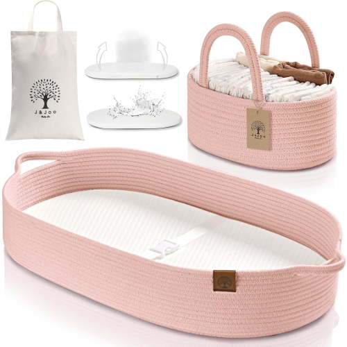Baby Changing Basket Includes Diaper Caddy - Breathable & Waterproof Dual-Cover, Portable, Changing Pad for Dresser & Changing Table, Gift for Baby Shower, Cotton Rope Basket for Baby