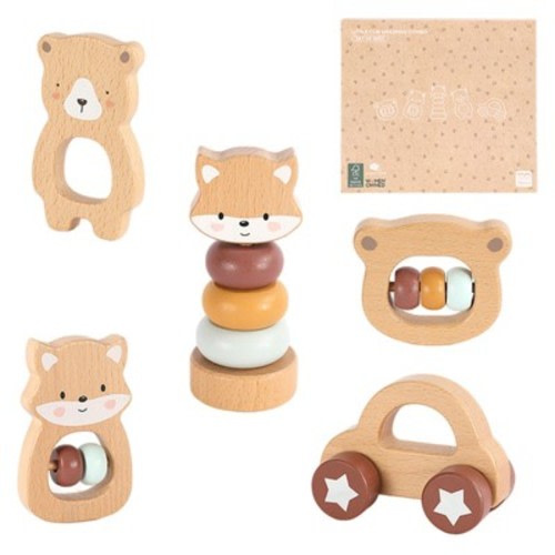 Freniland™ - Little Cub Grasping Combo, 5-Piece Wooden Baby Toy Set, FSC-Certified Beechwood,Montessori-Inspired for 10M+