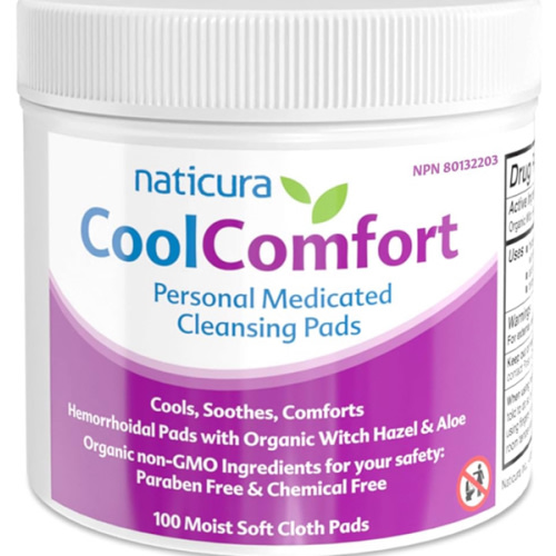 CoolComfort Personal Cleansing Pads with Organic Witch Hazel and Aloe Vera - All-Natural and Fast Acting Wipes for Hemorrhoid Burning, Itching, Pain and Swelling - 100 Pads - No Parabens