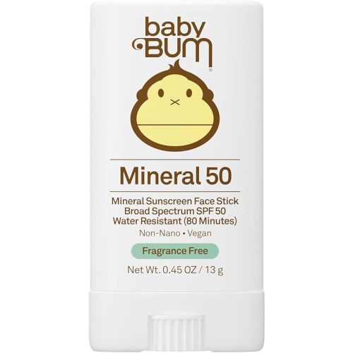 Sun Bum Baby Bum Mineral SPF 50 Sunscreen Stick - Hawaii 104 Act Compliant (Without Octinoxate & Oxybenzone) - UVA/UVB Face and Body Protection - Unscented for Sensitive Skin - Travel Size - 0.45 Oz