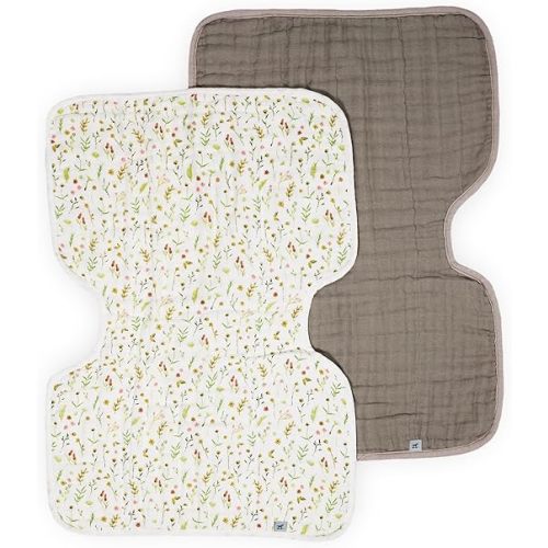 Little Unicorn 100% Natural Organic Cotton Burp Cloth 2 Pack | Ultra-Absorbent & Soft Muslin Fabric | Larger Size & Ergonomic Design (Floral Field + Driftwood)
