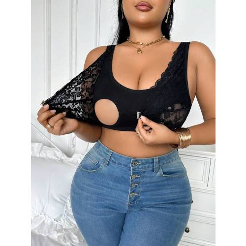 Moonlight&Mama Plus Size Maternity Contrast Lace Fashion Nursing Bra | SHEIN