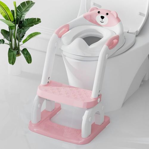 Potty Training Seat with Step Stool, Toddler Potty Training Toilet Seat with Non-Slip Step Splash Guard Safety Handles and Waterproof Cushion, 2 In 1 Toddler Potty Seat