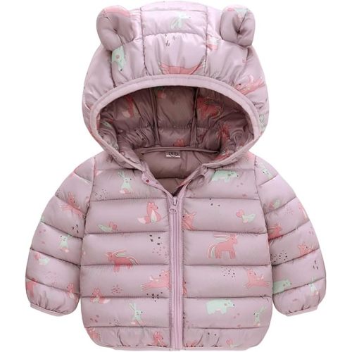 WEONEDREAM 6M-4T Baby Boys Girls Winter Coats with Bear Hoods Unisex Toddler Kids Lightweight Down Jacket