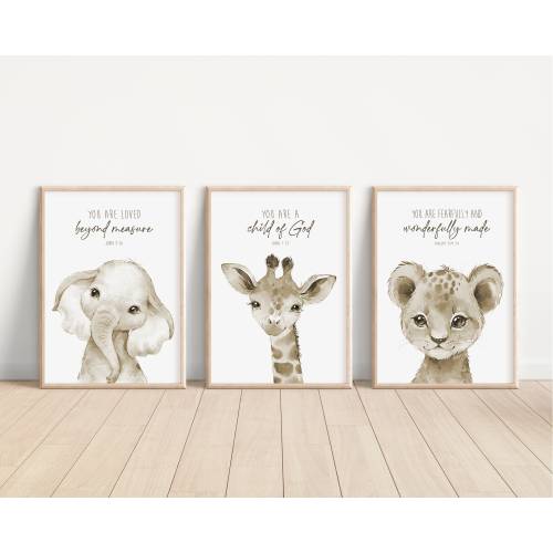 Woodland Animal Nursery Prints, Bible Verse, Set of 3