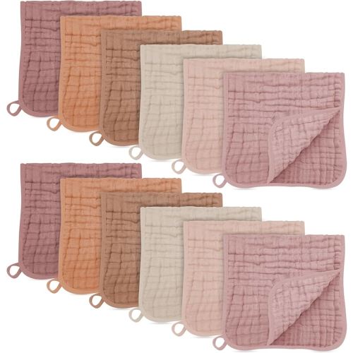 SWEET DOLPHIN 12 Pack Muslin Burp Cloths Large 100% Cotton Burping Clothes for Baby Drool - Absorbent and Soft Boys & Girls Milk Spit Up Rags for Newborn Essentials Registry - Neutral Retro