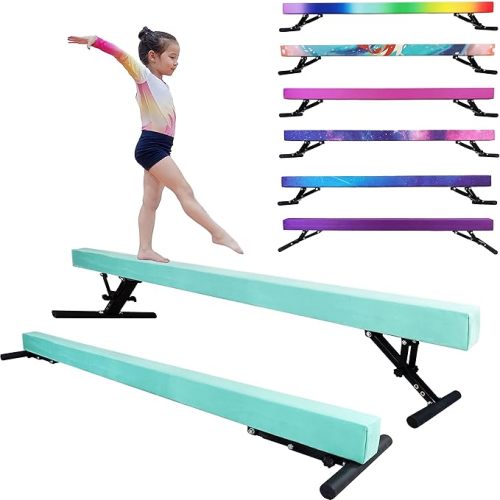 Adjustable Balance Beam for Kids, 8FT Gymnastics Beam with Anti-Slip Legs, High and Low Floor Beam for All Gymnastics Levels, Professional Gymnastic Equipment for Home, Gym Center