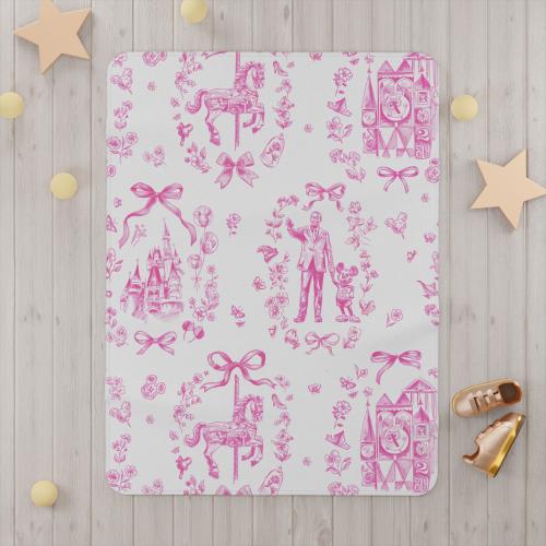 Pink Disneyworld Inspired Toddler Blanket: Soft Nursery Decor