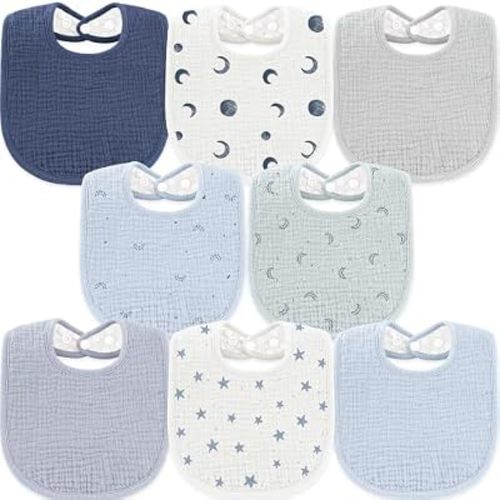 Susurration Muslin Baby Drool Bibs 6Pack Soft Square Adjustable Baby Bandana Bibs for Unisex Girls & Boys