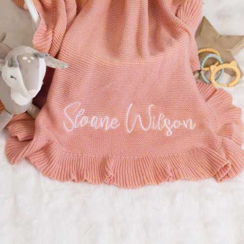 Personalized Pink Baby Blanket, Embroidered Name Cotton Blanket, Custom Newborn Gift