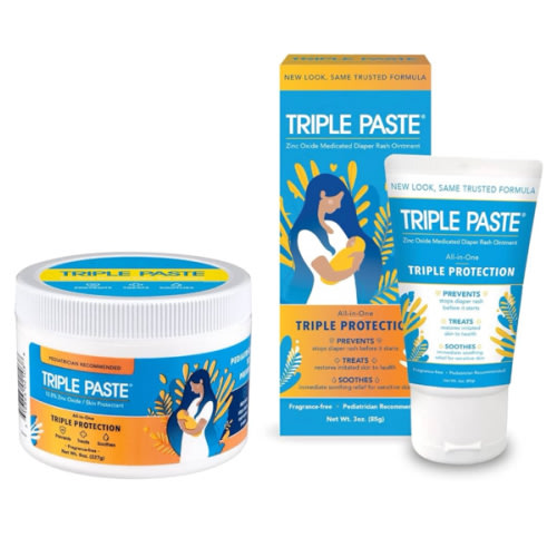 Triple Paste Diaper Rash Cream for Baby - 8 Oz Tub & 3 Oz Tube At Home & On the Go Bundle – Zinc Oxide Ointment Treats, Soothes & Prevents Diaper Rash, Baby Essentials for Daily & Overnight