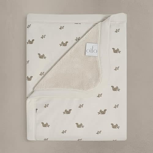 Oilo Baby Blanket, Luxury Soft Plush Backing & 100% Turkish Cotton Jersey Print, Double Layered, 30" x 40", Rolled Jersey Edge Trim, Infant & Toddler Size, Heirloom Organic Collection, Squirrel