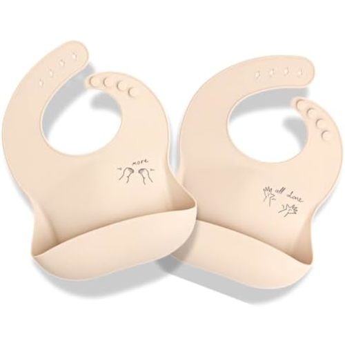 APLAINR Baby Sign Language Bib, Silicone Baby Bibs, ASL Graphics, Food Catcher, Adjustable, Waterproof, Soft, 6-36 Months