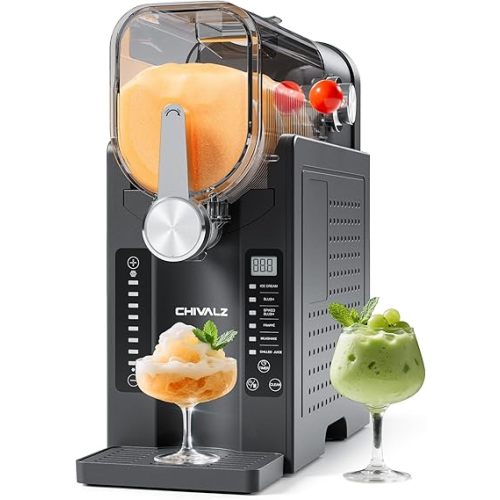 Slushie Machine No Ice Needed, Slushy Machine for Home, CHIVALZ Frozen Drink Maker with 6 Preset Programs for Margaritas, Frappés, Milk Shake and More, LED Display, Auto Clean, Black, 1 Pack+6 Modes