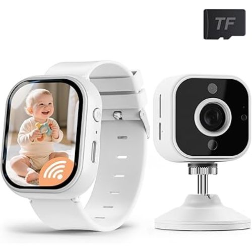 Baby Monitor with Camera and Audio Watch, Wearable Portable 2'' HD Baby Monitor No WiFi, 1080P Video Loop, Night Vision, 2-Way Audio, SD Card Included, Cry & Temp Sense, Alarm & Lullabies