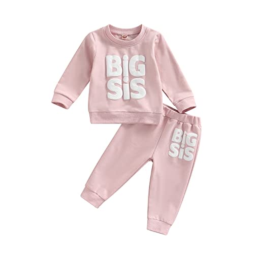 vchoohce Baby Girl Sister Matching Outfit Long Sleeve Lil/Big Sis Letter Print Sweatshirt Top Pants 2Pcs Fall Winter Clothes