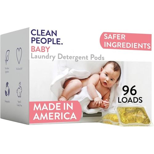 The Clean People Laundry Detergent Pods - Recyclable Packaging, Hypoallergenic, Stain Fighting - Ultra Concentrated, Laundry Soap - Baby (Unscented), 96 Pack