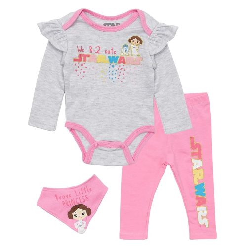 STAR WARS Baby Girls Baby Yoda 3 Piece Short Sleeve Bodysuit Pull-on Pants and Accessory