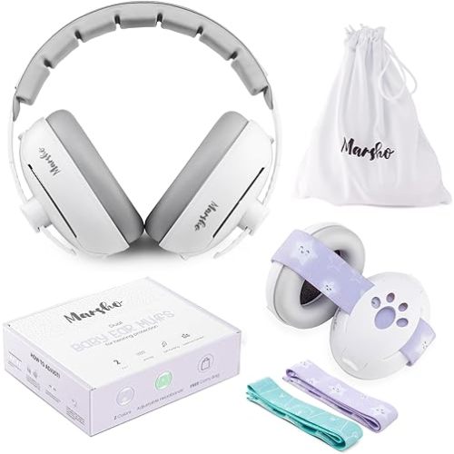 MARSHO 2-in-1 Baby Ear Muffs for Baby Ear Protection – Cute and Comfortable Baby Noise Cancelling Headphones with 2 Headbands and Headphone Strap Newborn Ear Protection Infant Headphones, Adjustable