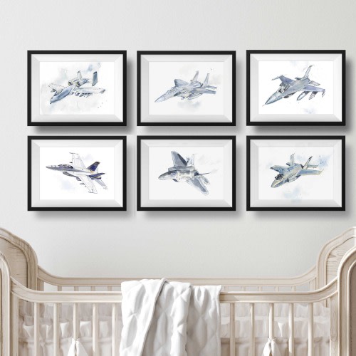 Fighter Jet Nursery Prints | Airplane Wall Art for Boys Room – Little Splashes of Color