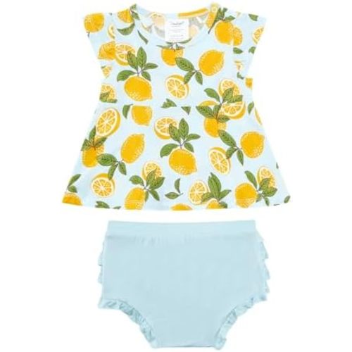Baby Girls Outfits Short Sleeve Ruffle Top with Shorts Sets 2 Piece Clothing Set Viscose from Bamboo, 0-24Months