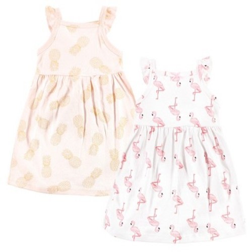 Hudson Baby Infant Girl Cotton Dresses, Flamingo Pineapple, 0-3 Months