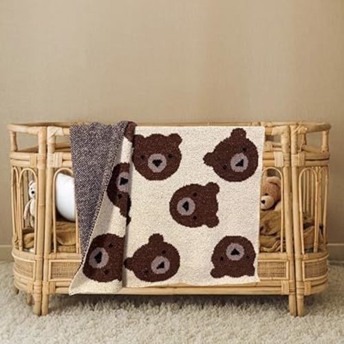 Teddy Bear Plush Baby Toddler Kids Large Blanket, Ultra Soft Cozy Fuzzy Fluffy Microfiber Feather Yarn, Great Nursery Decor Gender Neutral 40x40in (Ivory)