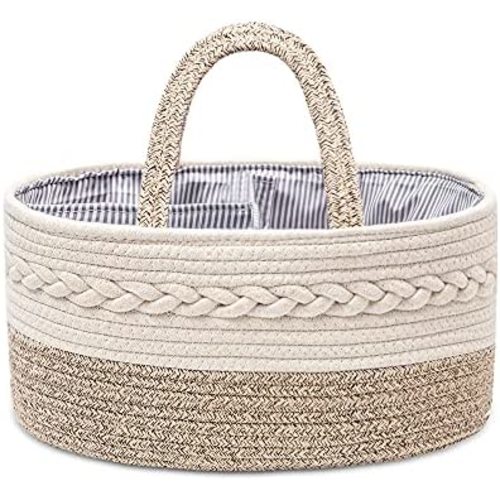 Baby Diaper Caddy Organizer, Portable Cotton Rope Woven diapers Caddy-Nursery Storage, DIY Basket with Changeable Compartments, Newborn Shower Gift Tote Bag