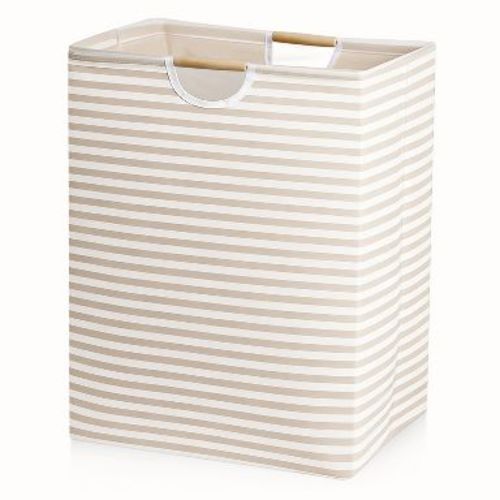 Garnen 1x Collapsible Laundry Basket, Foldable Laundry Hamper Bag, Wood Handles Dirty Clothes Baskets Laundry Bin Organizer Hampers for Bedroom, Beige