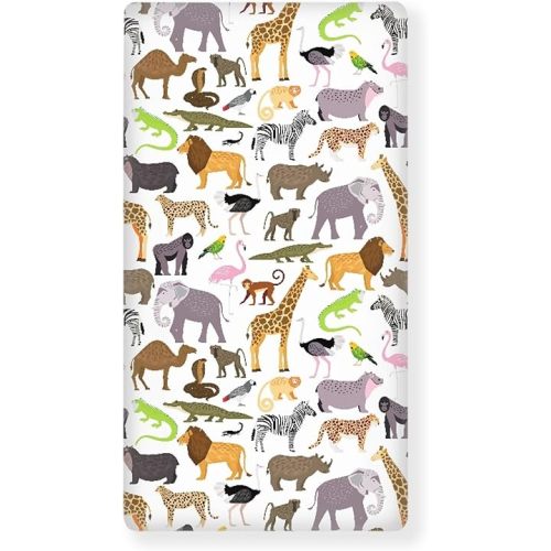 Jungle Animals Fitted Crib Sheet for Boys Girls Leopard Ostrich Crocodile Snake Giraffe Lion Baby Sheet for Standard Crib and Toddler Nursery Bed Mattress Sheets 28"x52"